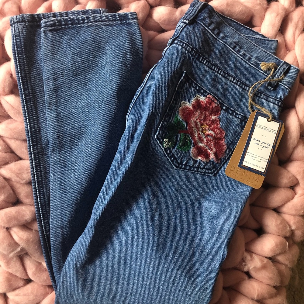 Floral Print Top Trend Woman Jeans Blue